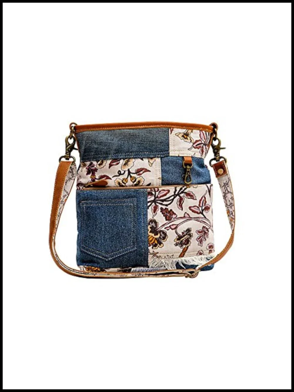 Upcycled Canvas Leather Shoulder Crossbody Bag